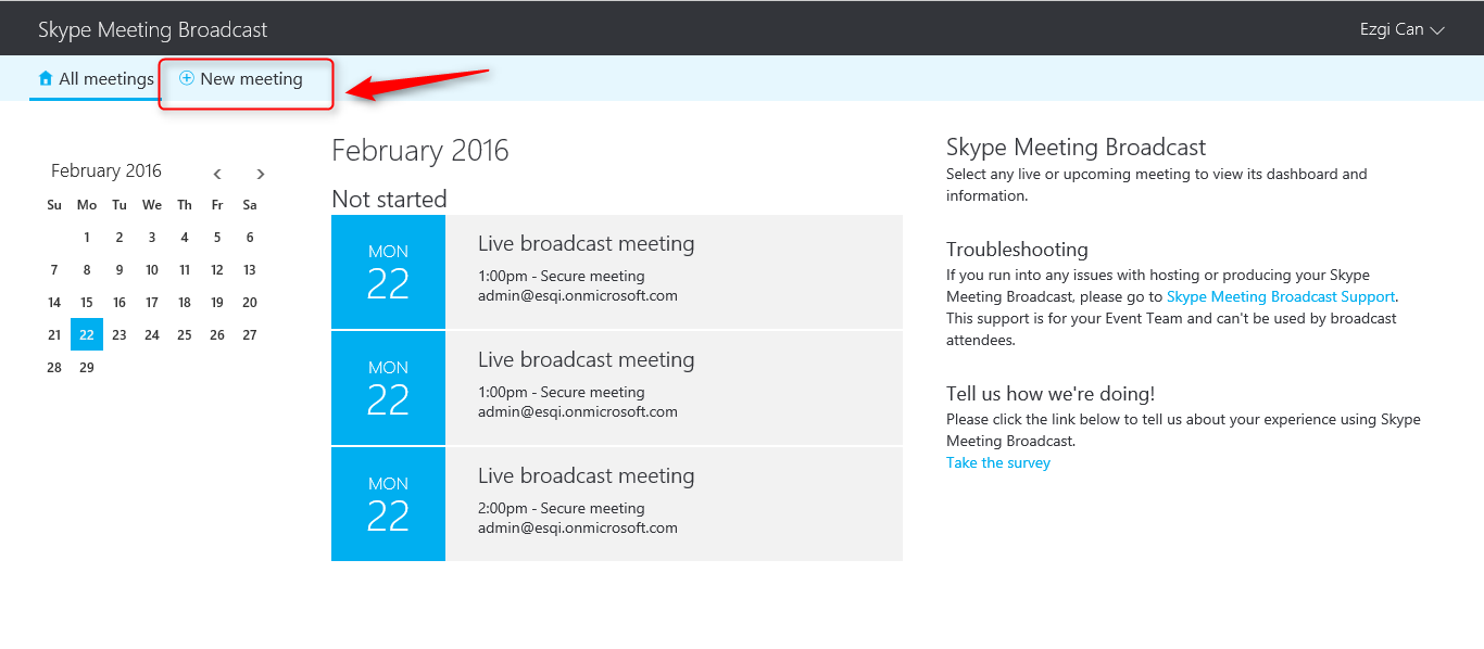 how to do a skype meeting boardcast